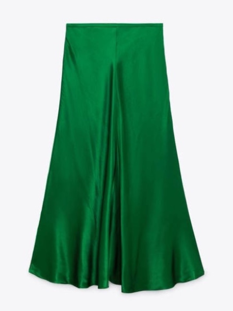 Zara Satin Bias Midi Slip Skirt In Emerald Green Size S